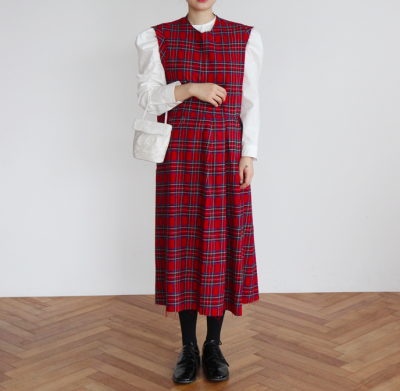 TheShellBoutique2017FW ROUGH CUT RED CHECK DRESS