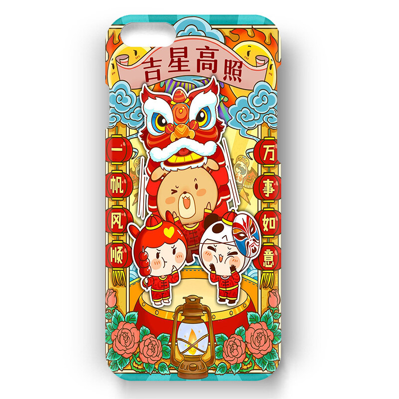 新年中国风插画师春节苹果x iphone 8 plus i6 i7 plus se 手机壳