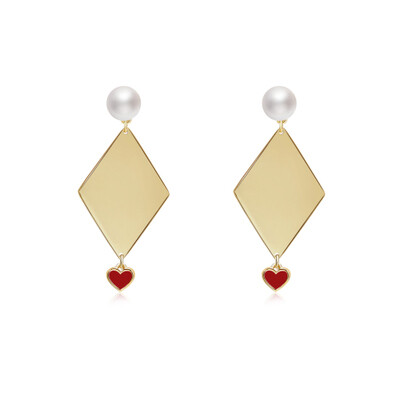 代购 法国设计师品牌Lasvenia Pearl&Heart Rhombus Earring 珍珠耳钉