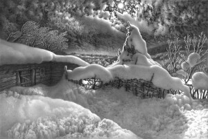 这居然是铅笔素描 我已经被惊呆
这位艺术家来自格鲁吉亚
Guram Dolenjashvili
他笔下的雪不是白雪皑皑、银装素裹，却有一种
“天寒色青苍，北风叫枯桑”的感觉
深切切的，好象又有千丝万缕的情绪
在这万千情绪中又能感受到一丝温暖
还有安静

