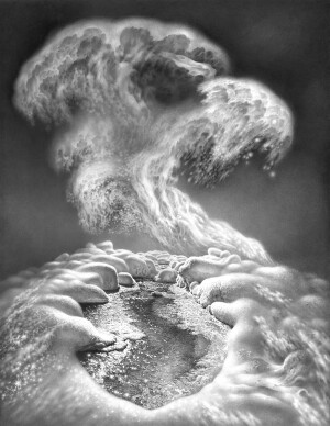 这居然是铅笔素描 我已经被惊呆
这位艺术家来自格鲁吉亚
Guram Dolenjashvili
他笔下的雪不是白雪皑皑、银装素裹，却有一种
“天寒色青苍，北风叫枯桑”的感觉
深切切的，好象又有千丝万缕的情绪
在这万千情绪中又能感受到一丝温暖
还有安静

