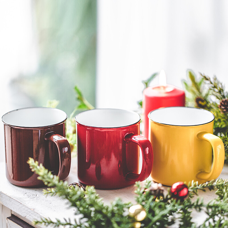 树可珐琅 400ml圣诞彩色高直搪瓷杯办公室加厚咖啡杯子水杯马克杯