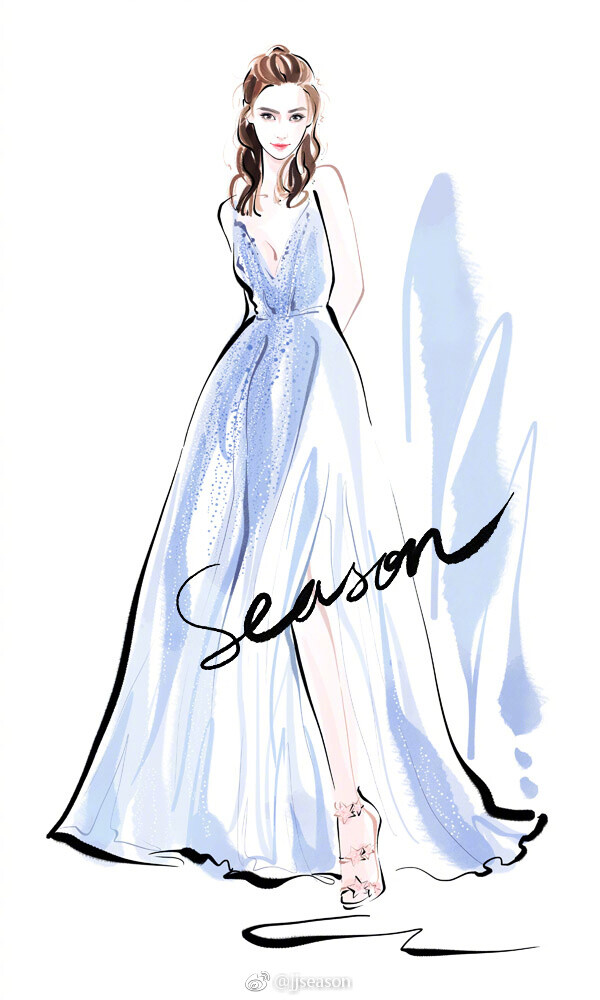 #jjseason插画# #明星红毯礼服插画# ----- @angelababy 一袭Paolo Sebastian 2018春夏高定纱裙，唯美梦幻亮相2017@微博之夜 。 ​