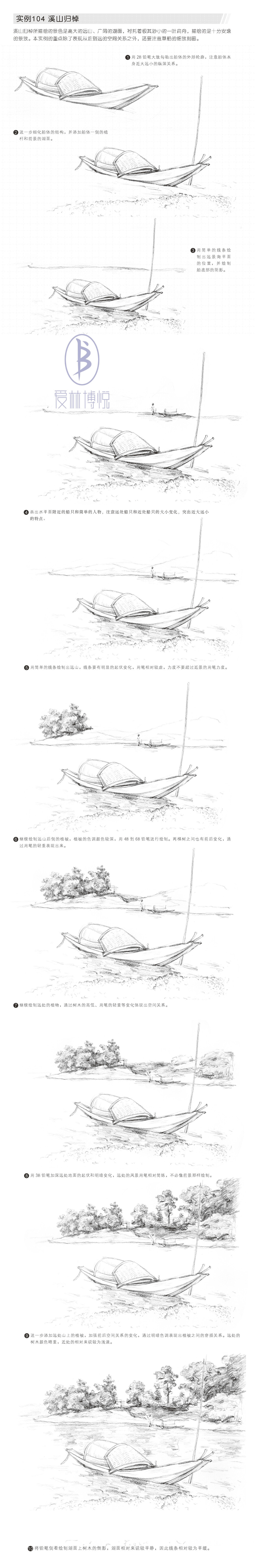 本案例摘自人民邮电出版社出版的《完美教学：风景速写108例》。更多原创绘画教程和作品将在“爱林文化”公众号（aiibook）中长期分享！爱林博悦——只为悦读者！