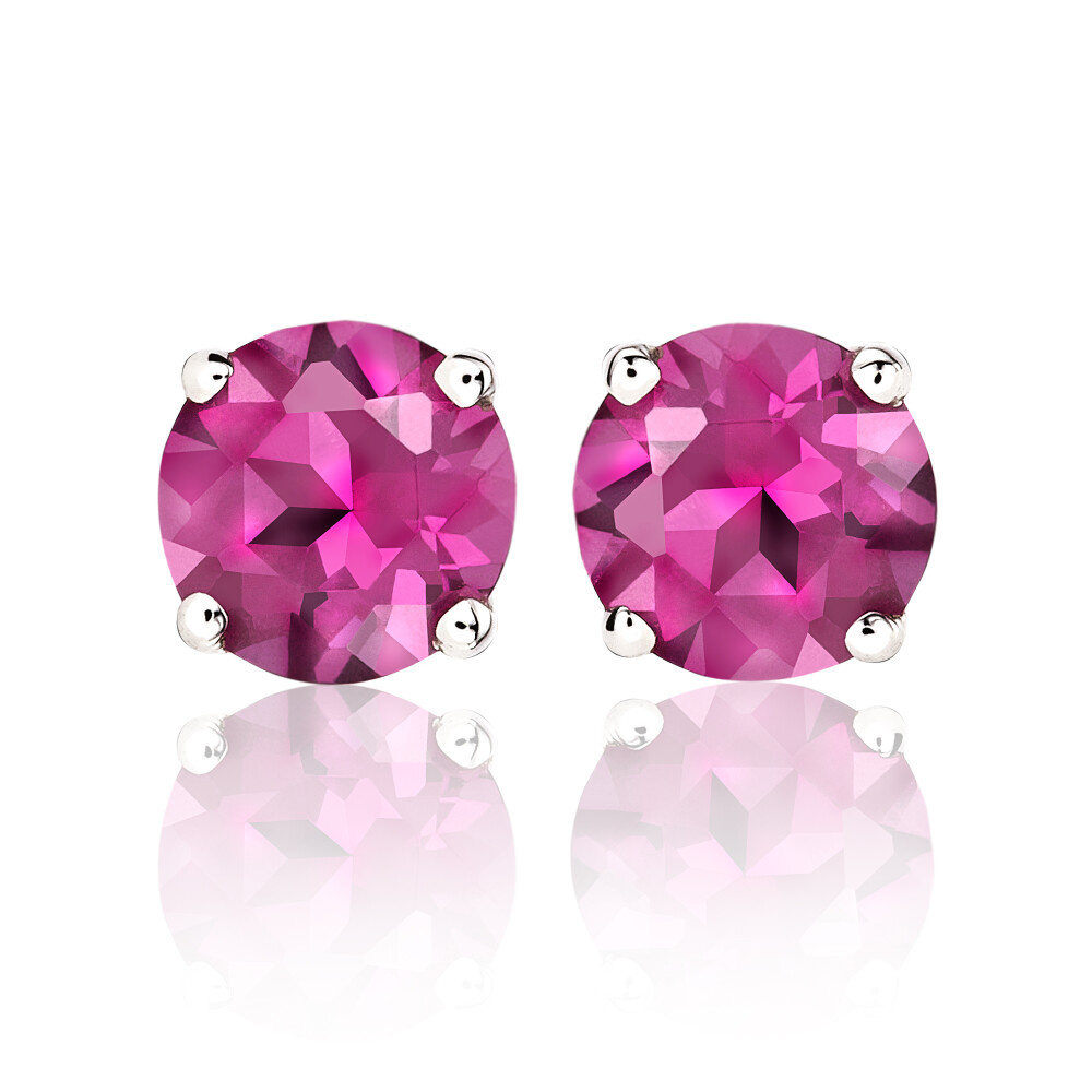 birthstone生辰石18k白金镶粉红碧玺耳钉