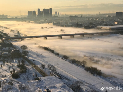 东京暴雪、多摩川的清晨景象