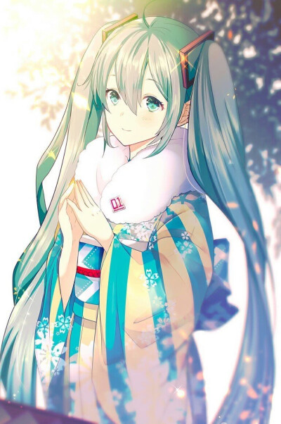 动漫绿色 温柔 初音未来 