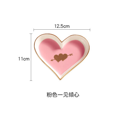 陶瓷爱心字母碟精美心形陶瓷金边小碟子首饰碟收纳装饰碟金字母碟