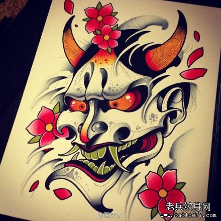 般若，纹身，彩色，黑白，线描画