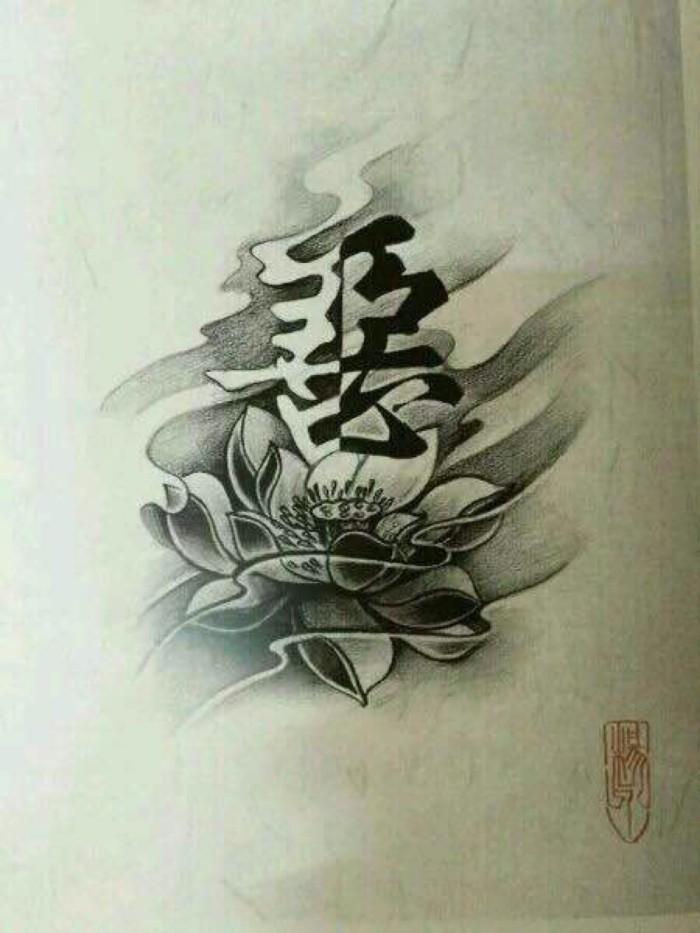 纹身，彩色，黑白，线描画，艺伎，装饰画