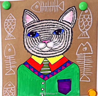 线描儿童画 猫咪