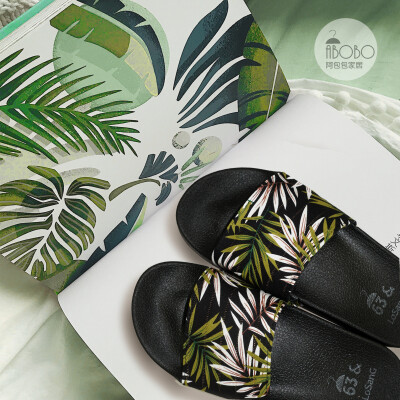63LOSANG原创设计热带雨林夏季原宿拖鞋2017年新款休闲一字拖沙滩