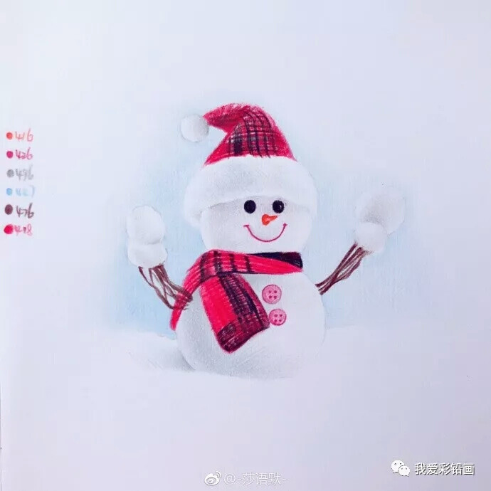 彩铅手绘小雪人