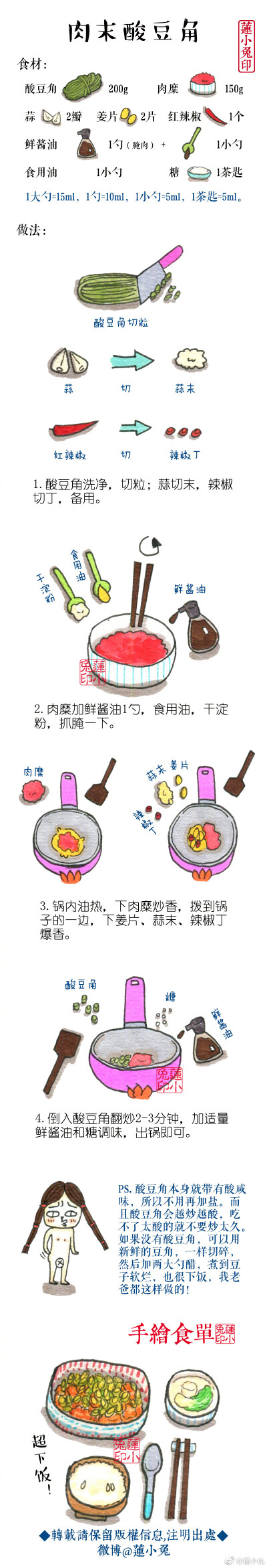 莲小兔+手绘系列美食——肉末酸豆角