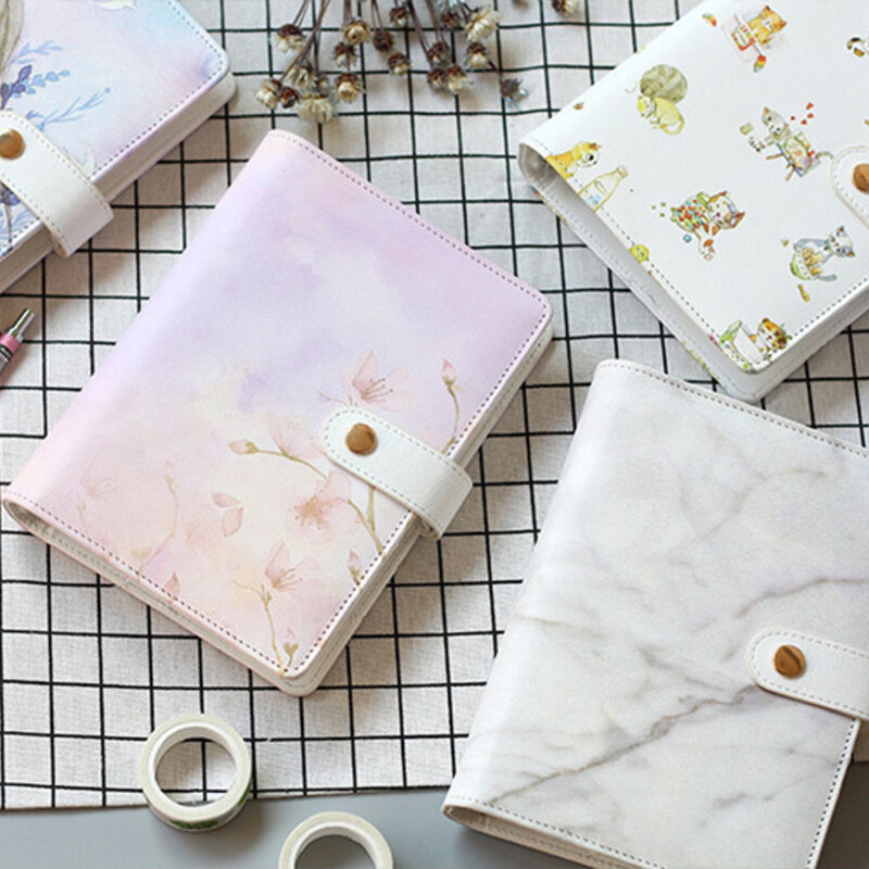 小清新文具 樱花大理石纹笔记本 皮面印刷手账本 本子 随身日程本