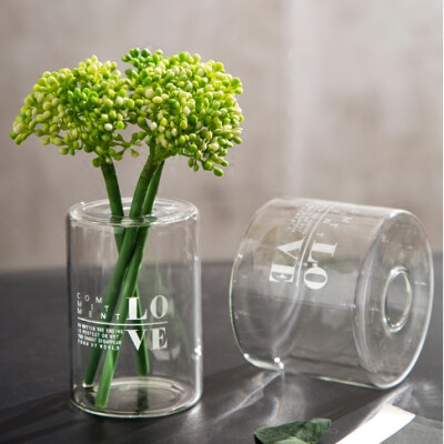 北欧家居装饰简约小口小孔透明玻璃花瓶创意时尚摆件花器花插花艺