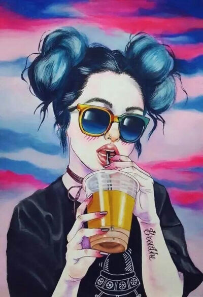 Harumi Hironaka，日本插画家，作品多以女孩为主,用简练的线条和浓郁的水彩,刻画出了她们叛逆十足的一面.