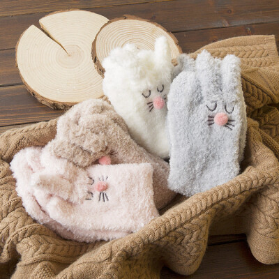 萌萌可爱小兔子 秋冬季地板袜成人加厚睡眠袜软绵绵袜子居家袜子