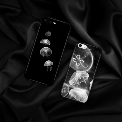 水母原创情侣iphone8 x手机壳苹果7 6s plus保护套黑边磨砂全包软