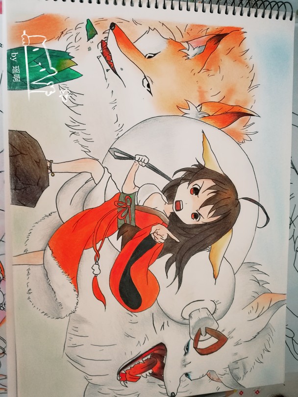 手绘彩铅狐妖小红娘