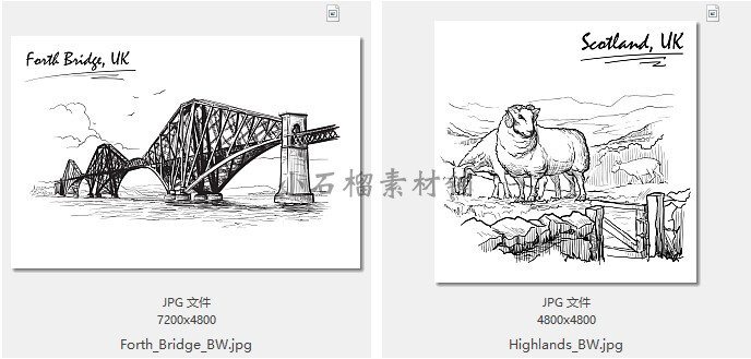 铅笔水彩国外建筑手绘风景钢笔临摹线稿jpg AI PNG临摹素材19