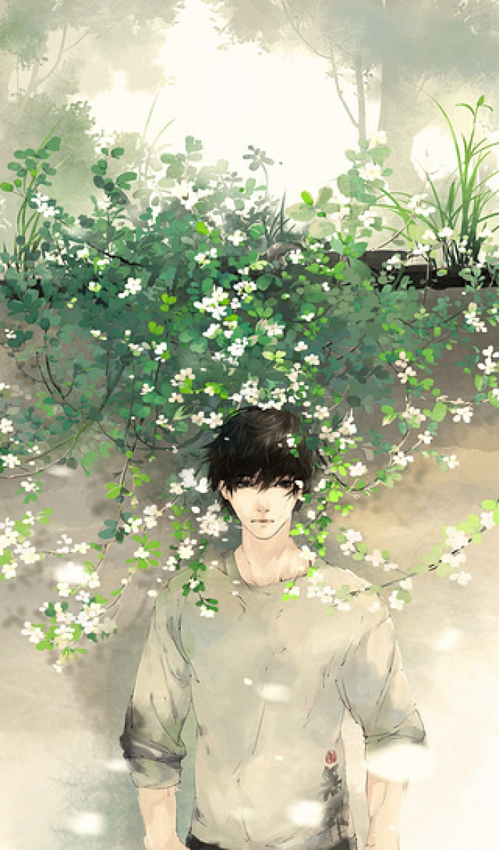 水彩+插画+手绘+男孩+花