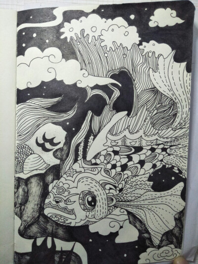 鲤鱼黑白画