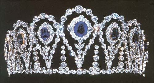 Diamond and Sapphire Tiara known as the Motilla Tiara with necklace fitting