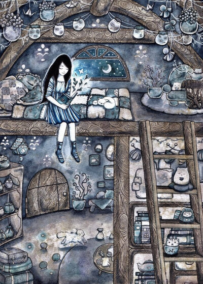 reader_水彩_插画 By_pseudozufall