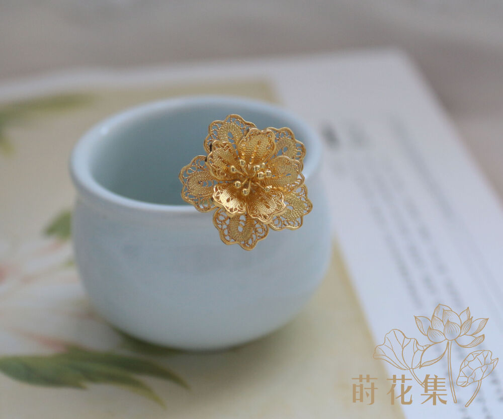 定制 【莳花集】芳华-925银镀真金牡丹小钗/花丝小簪汉服配饰-特价