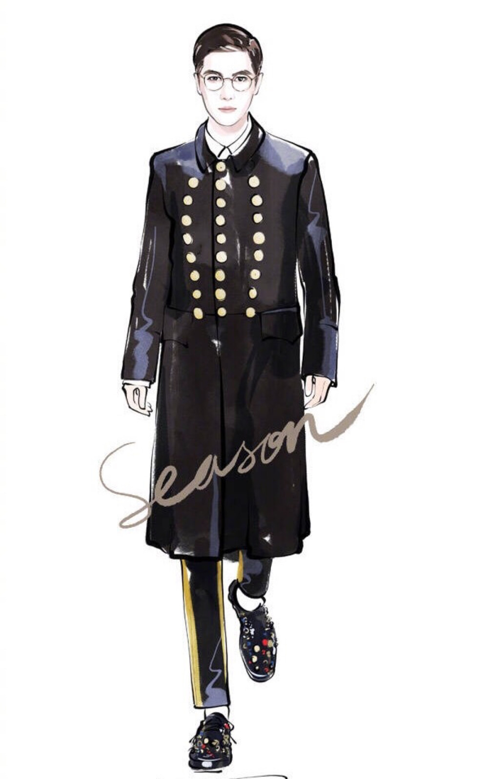 服装设计手稿时尚欧美手绘杂志模特插画明星陈学冬