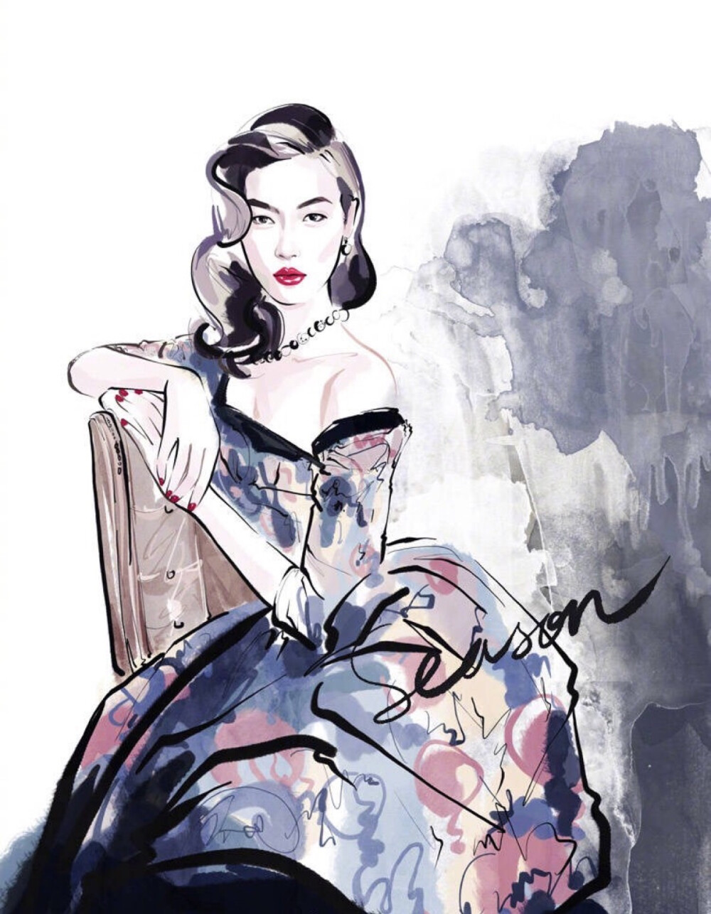 服装设计手稿时尚欧美手绘杂志模特插画明星刘雯