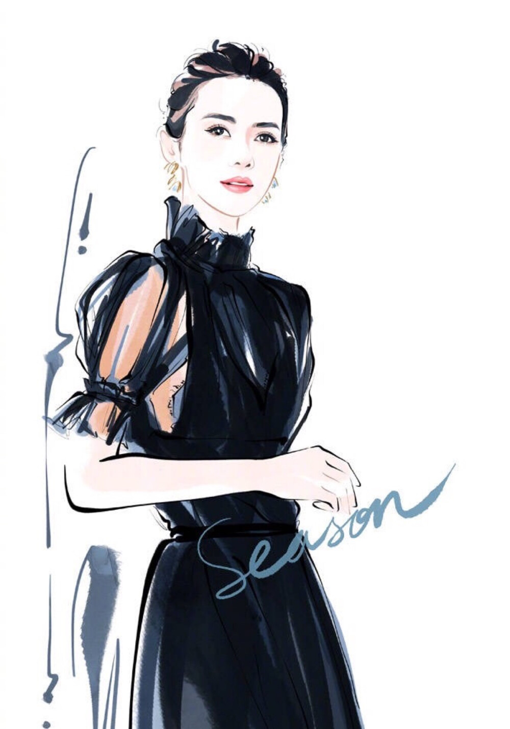 服装设计手稿时尚欧美手绘杂志模特插画明星章子怡