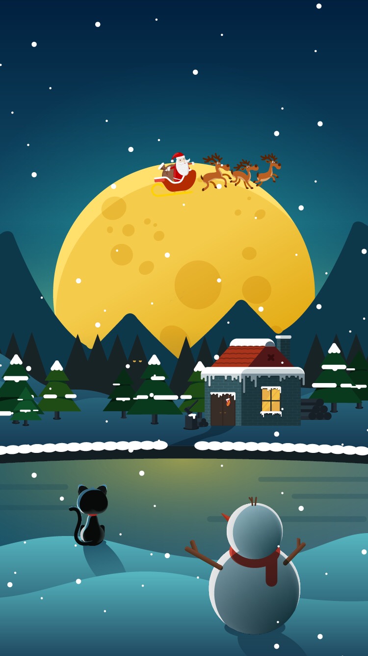 【平安夜 圣诞节】月亮 雪屋 麋鹿 圣诞老人 松树