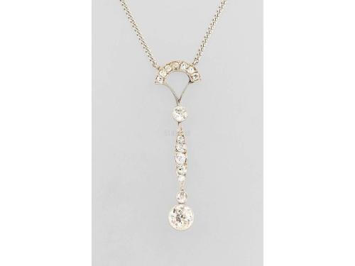 14 kt gold necklace with diamonds_古董珠宝