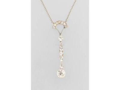 14 kt gold necklace with diamonds_古董珠宝