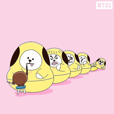 BT21
Van
Koya
RJ
Shooky
Mang
Chimmy
TATA
Cooky