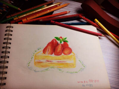 20140816 草莓奶油蛋糕，彩铅 by 총총