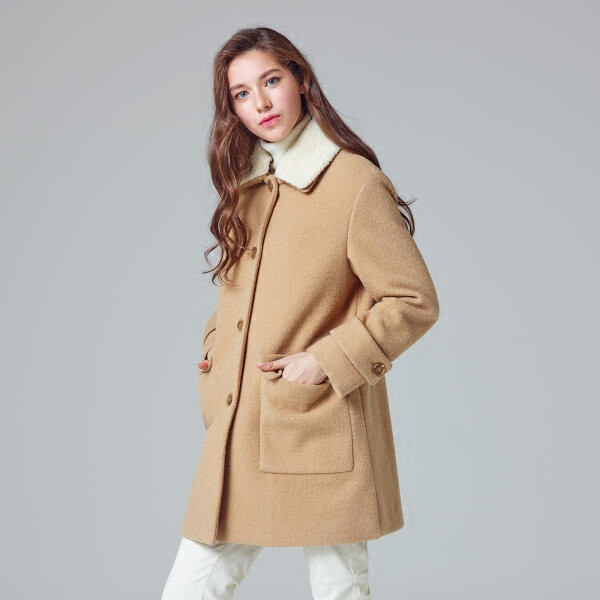 |YOURKOREA|韩国 SPAO 毛毛领 学院 口袋 翻领 毛呢外套 
