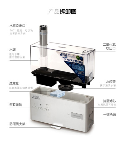 mood日本杀菌喷雾大容量加湿 除菌净化空气301C