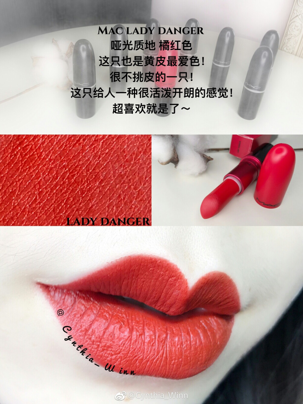 MAMAC 魅可 口红热门色合集
—— chili、mocha、party line、cockney、ruby woo、lady danger、d for danger、russian red
@cynthia_Winn