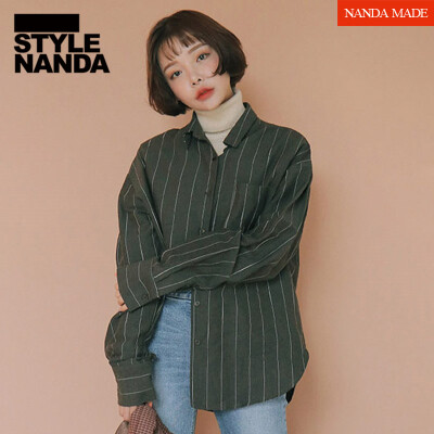 韩国stylenanda 百搭宽松条纹衬衫