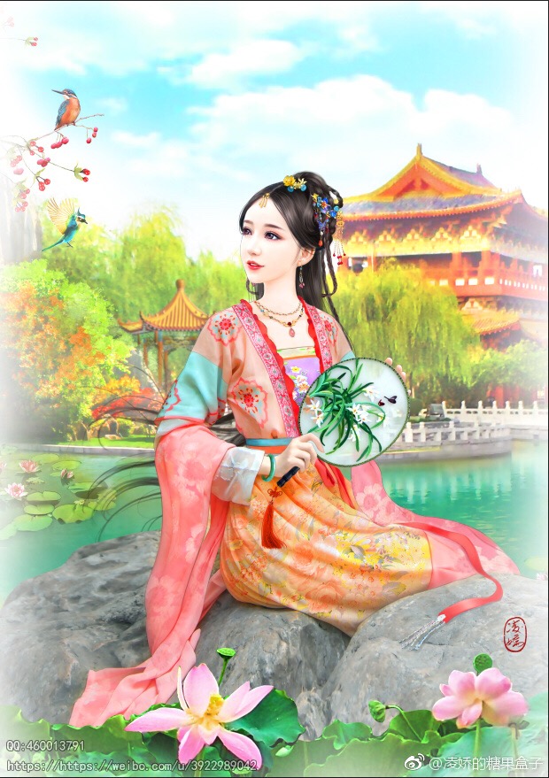 言情；古风；插画；古装；手绘；美人