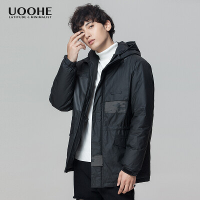UOOHE2017冬季棉衣男连帽 韩版时尚潮流纯色男士运动休闲外套