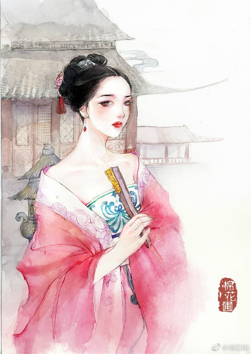 手绘古风持扇女子
画师：棉花圃