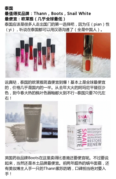 各国哪些化妆品最便宜