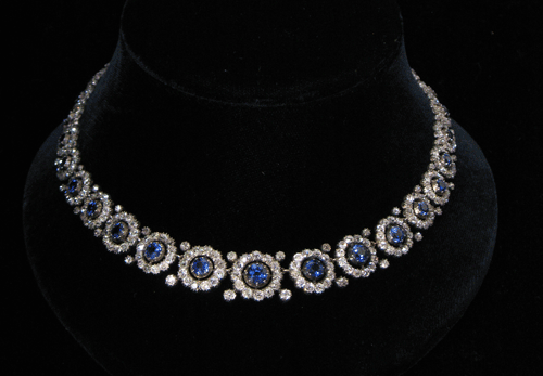 A+Victorian+natural+sapphire+and+diamond+cluster+necklace,+
from+a+private+collection+of+Garrards+sapphire+and+diamond+jewellery.