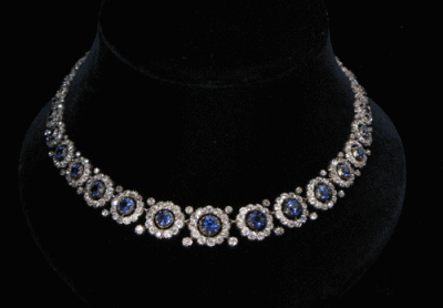 A+Victorian+natural+sapphire+and+diamond+cluster+necklace,+
from+a+private+collection+of+Garrards+sapphire+and+diamond+jewellery.