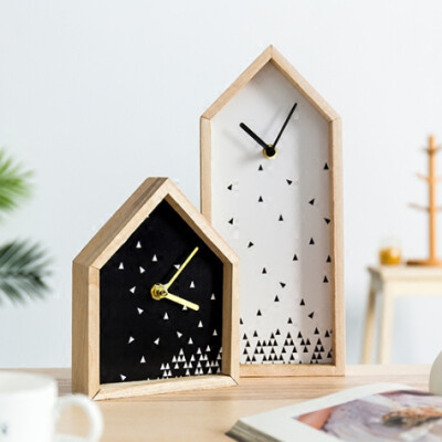 北欧原木质时钟简约创意现代时尚钟表摆件家居店铺办公室软装饰品