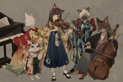 ねこの音楽隊 绘师：猫月ユキ（pixiv id=2077206） 本作品pixiv id=67409376